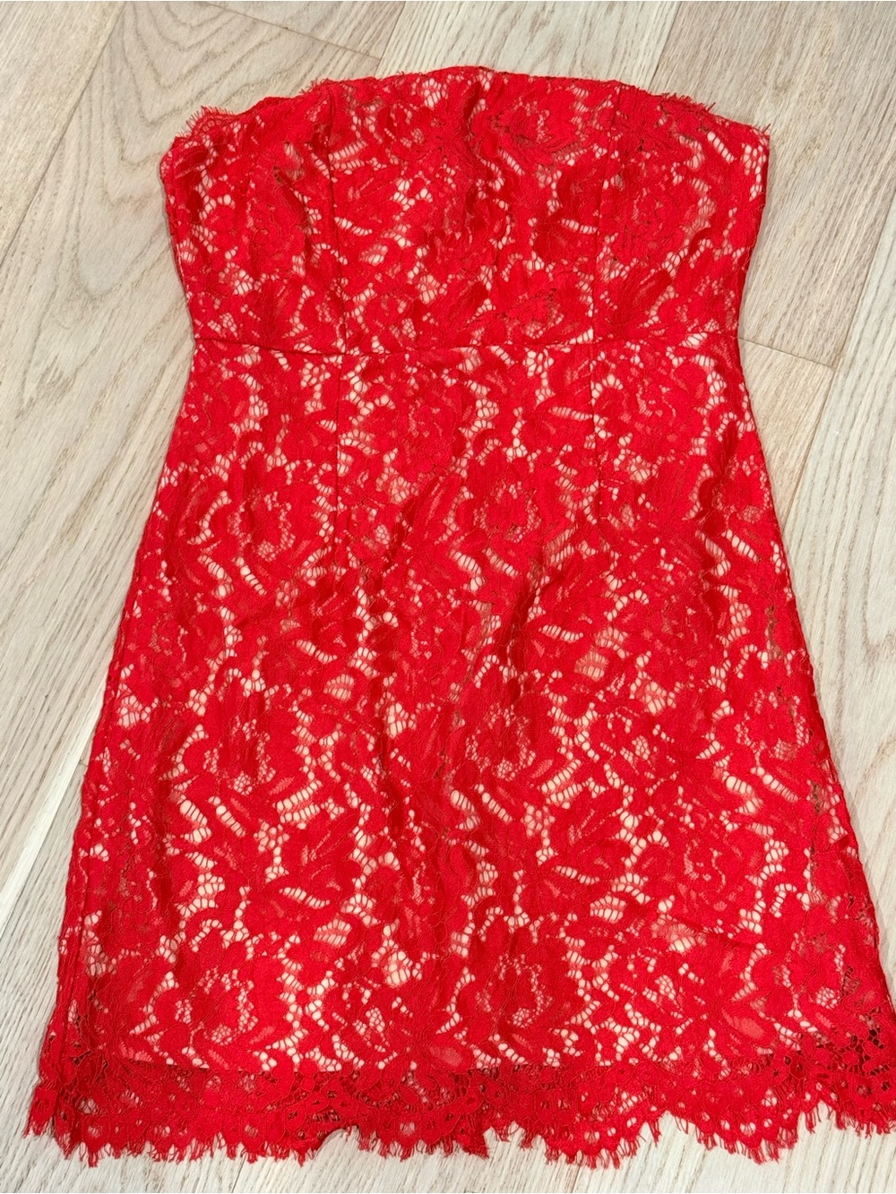 Lulu's Red Lace Strapless Mini Dress